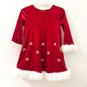 Bonnie Baby Red Velvet Faux Fur Trim Holiday Christmas Dress Long Sleeve sz 24mo